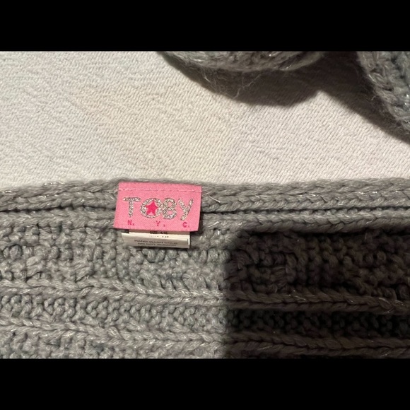 Girls scarf - grey / tan puff fur ball - Picture 4 of 4